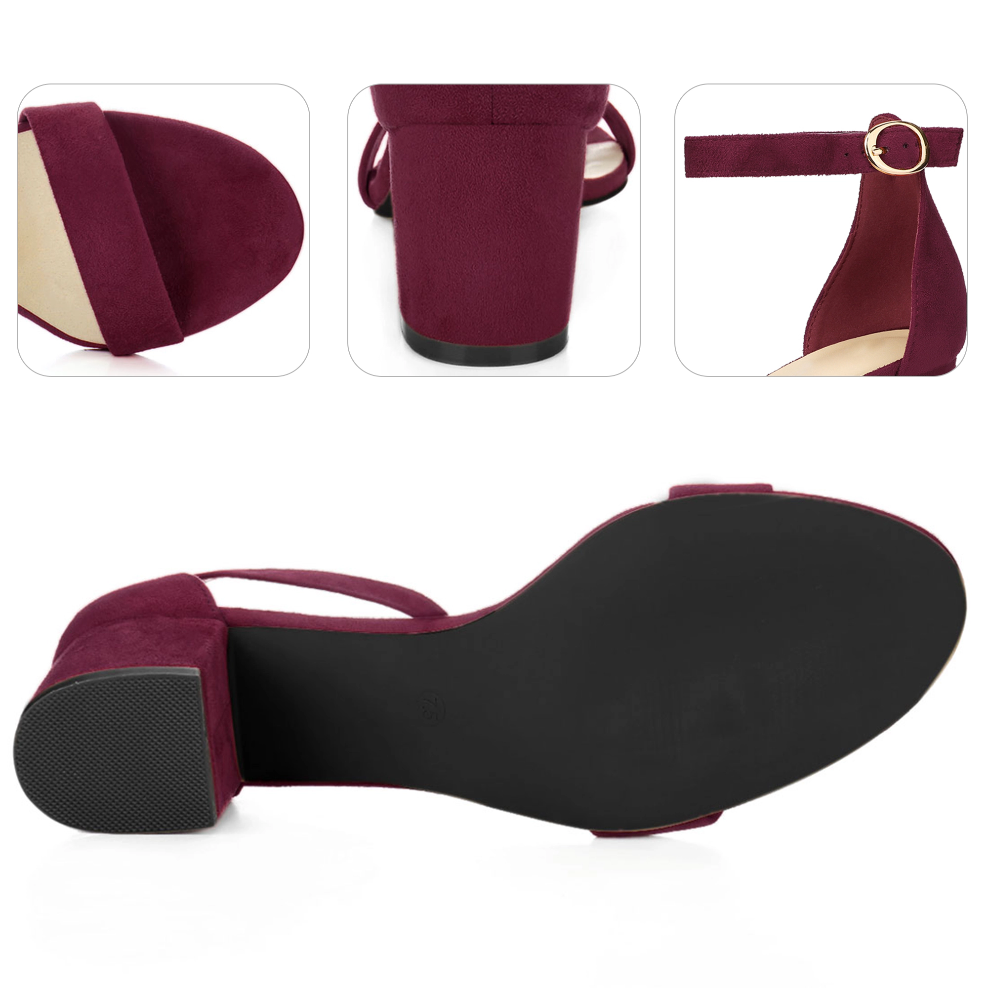 BLISSFUL STEP Women's Ankle Strap Open Toe Buckle Closure Chunky Heels Sandals