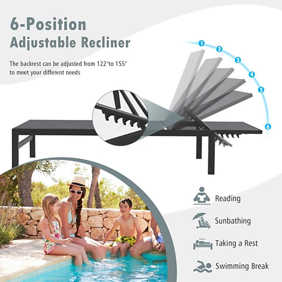Hivvago 6-Position Chaise Lounge Chairs With Rustproof Aluminium Frame