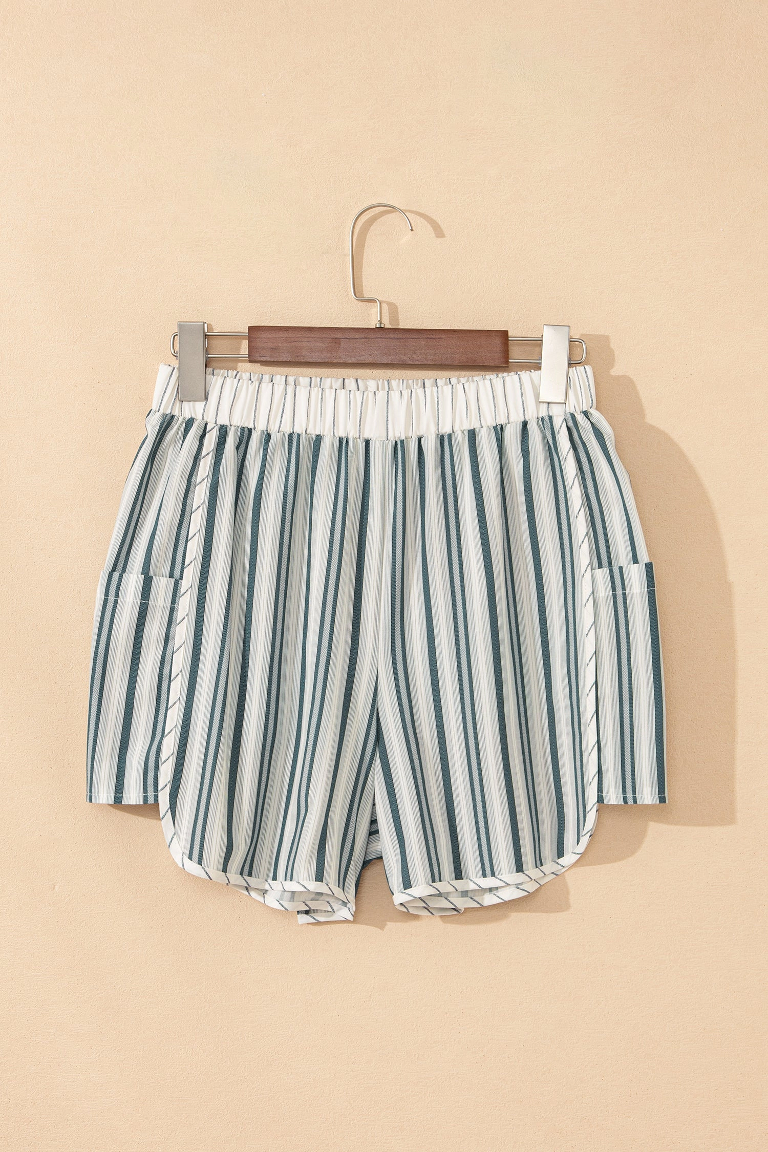 Threaded Pear Alice Cargo Casual Shorts - 100% Cotton, Mid-Rise Pull-On, Gray Stripe