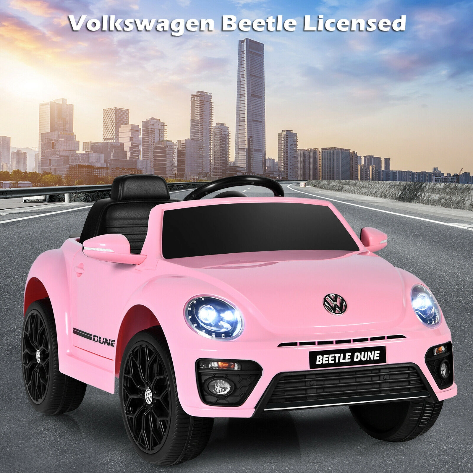12V Kids Ride On Car Locking Doors Illuminated Dashboard Parent Remote 37.5-in Ages 3-8 66-lb Capacity Pink