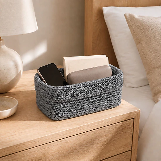 Alilang Unisex Rectangular Woven Storage Basket Foldover Rim Desktop Organizer Bin