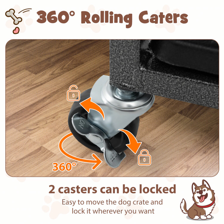 SUGIFT Black 38-in Foldable Heavy Duty Metal Dog Cage with Lockable Rolling Casters and Pull-Out Tray