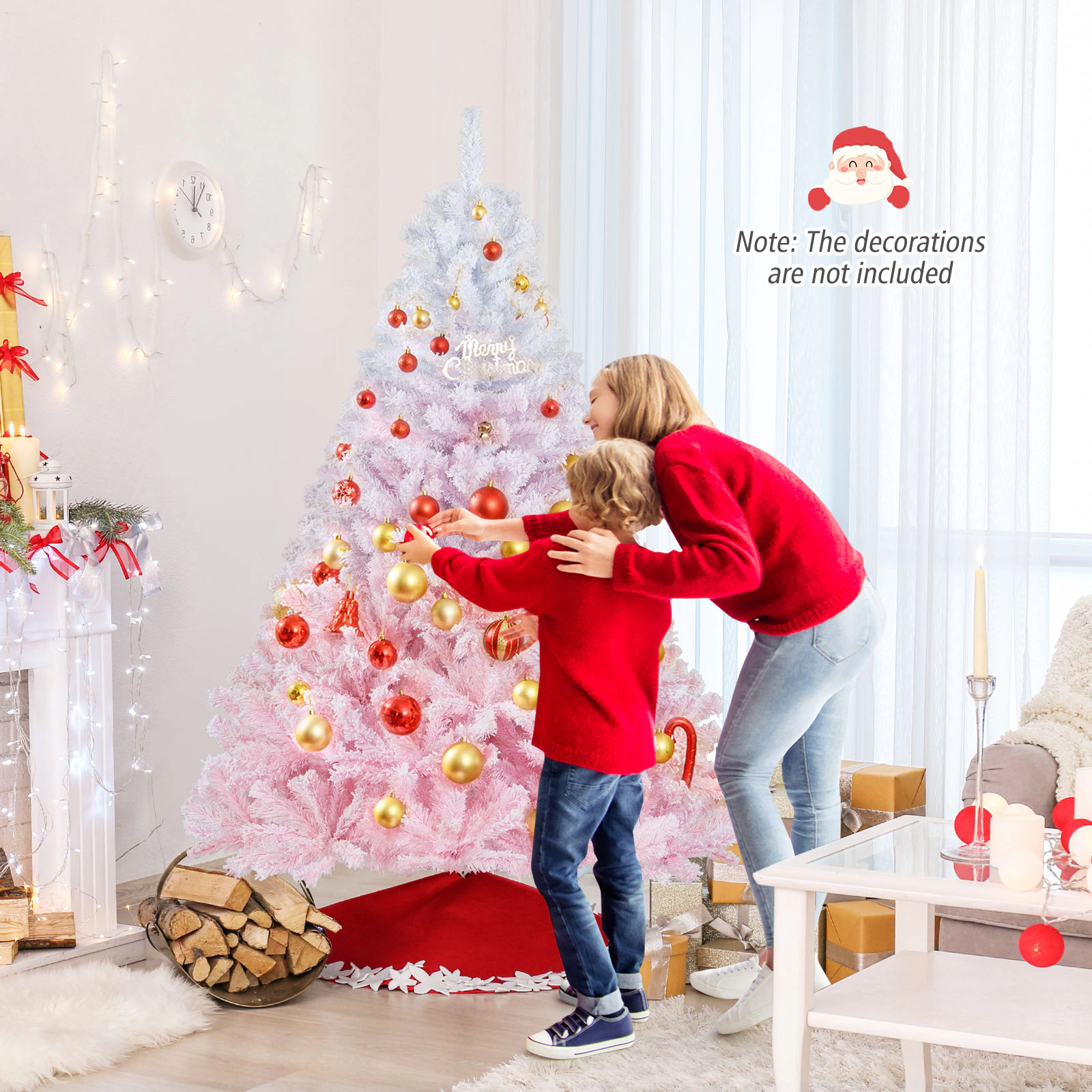 SUGIFT Gradient Flocked Artificial Christmas Tree with Folding Metal Stand 456 Branch Tips 6-ft White & Pink