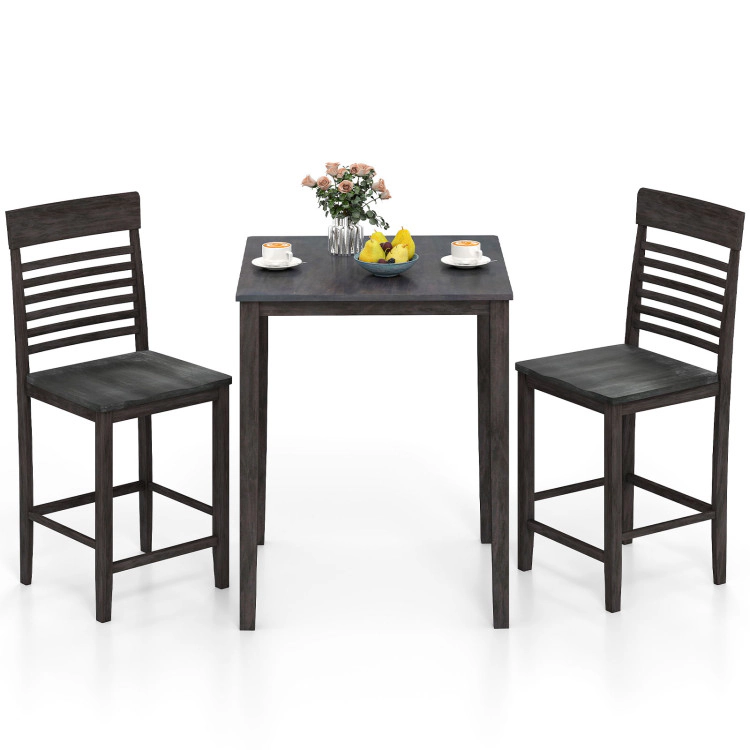 Hivvago 3-Piece Counter-Height Dining Table Set For 2 With Rubber Wood Frame And Footrest