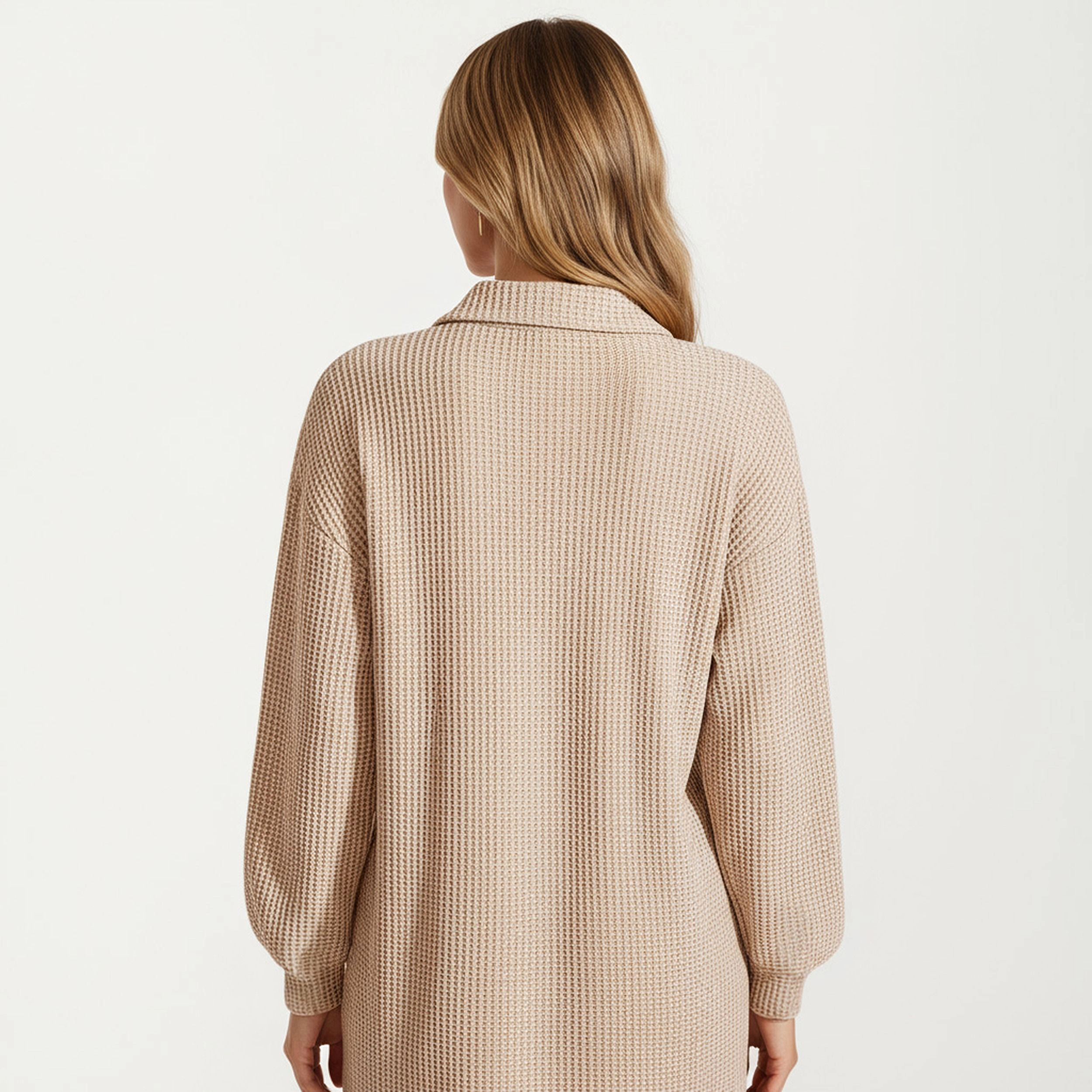 Anna-Kaci Women's Waffle Knit Button Front Collared Neckline Shirt Dress