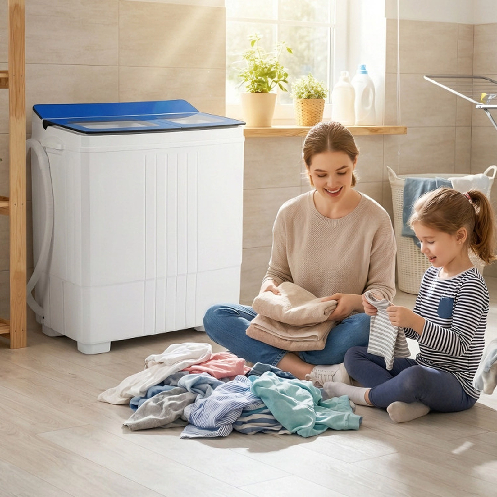 SUGIFT Twin Tub Portable Washing Machine Mini Laundry Machine 11-lb Wash 7-lb Spin Capacity Blue