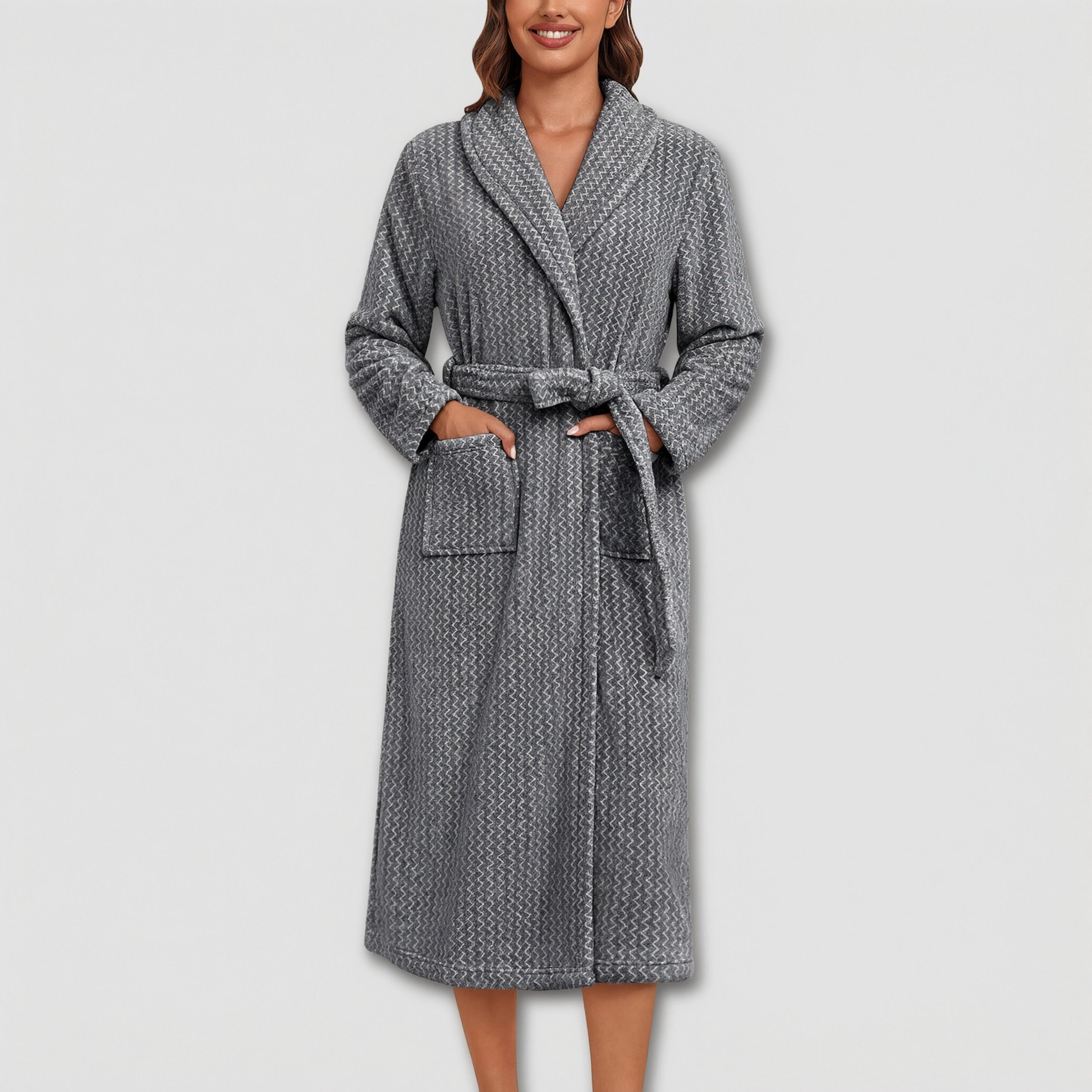 Ekouaer Womens Plush Fleece Long Bathrobe Soft Warm Robes Towel with Shawl Collar
