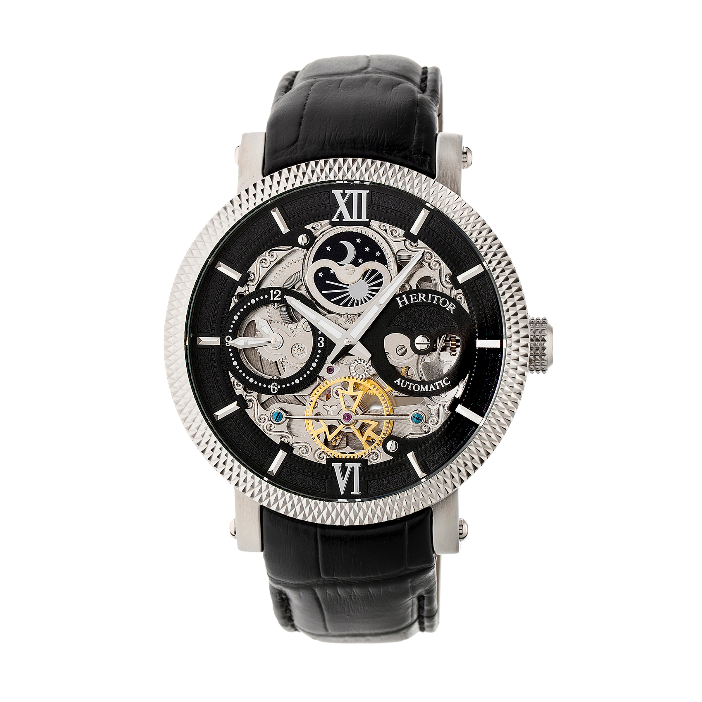 Heritor Automatic Aries Skeleton Leather-Band Watch