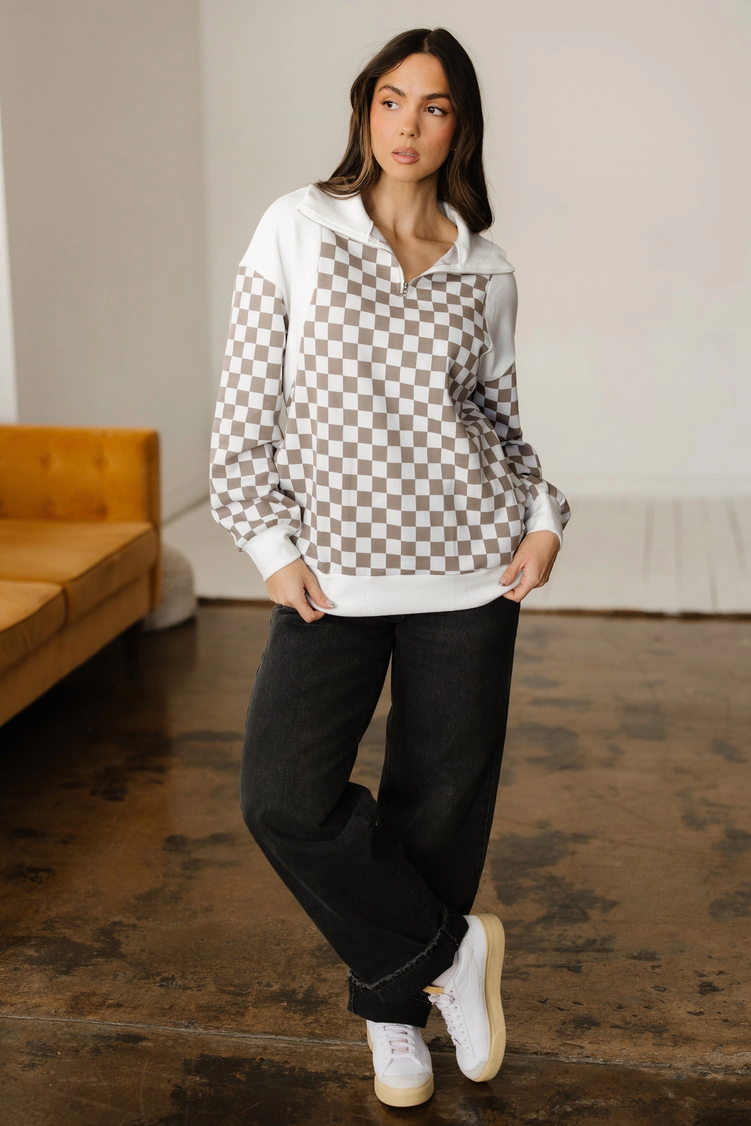 Threaded Pear Women's Rosalia Ribbed Patchwork Loose Sweatshirt