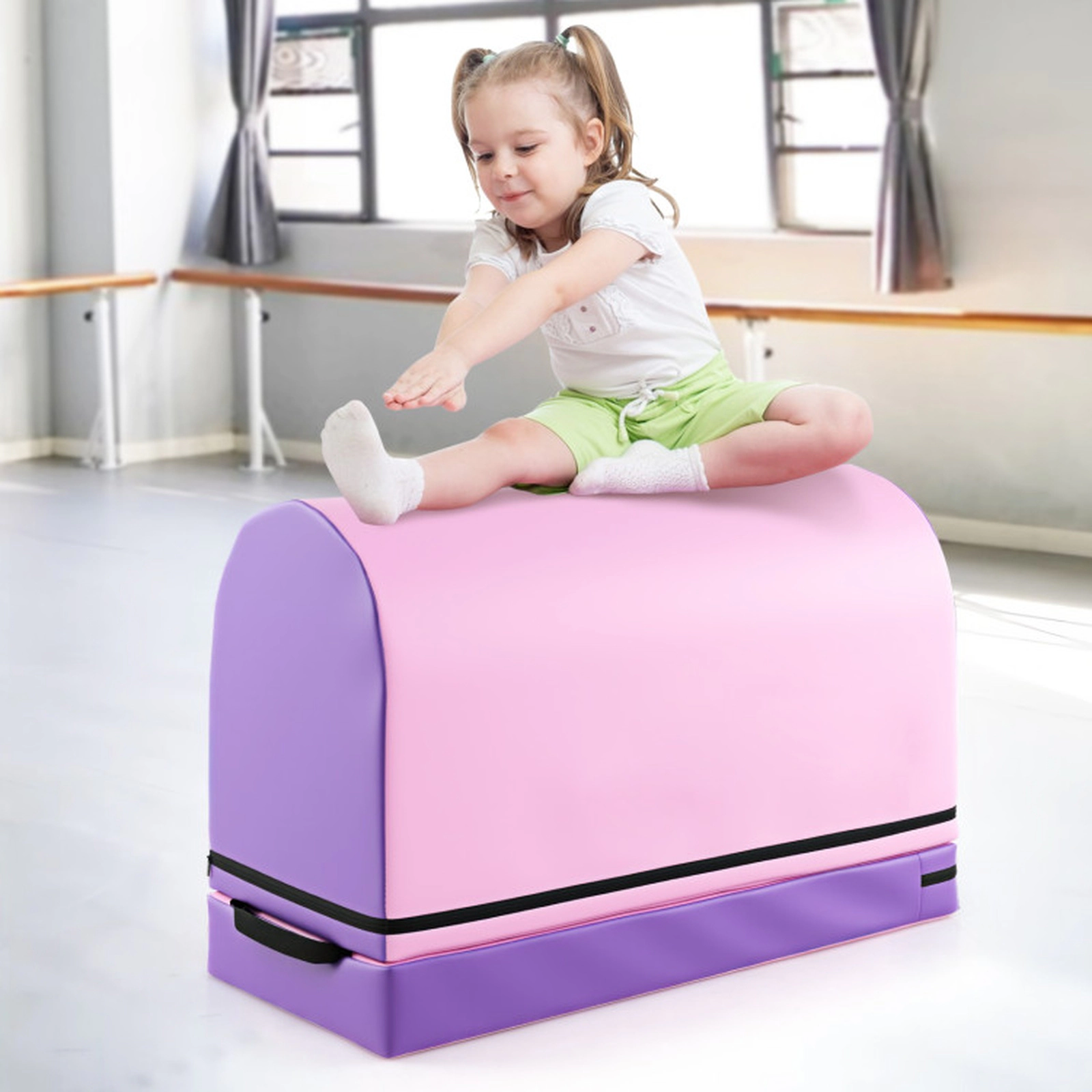 SUGIFT 35.5-in PU Leather Gymnastics Vaulting Box with Detachable 4-in Heightening Pad and Carry Handle