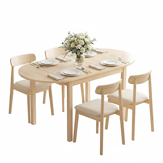 HONGGE 55" Wood Kitchen Table Drop Leaf Tables for Small Spaces