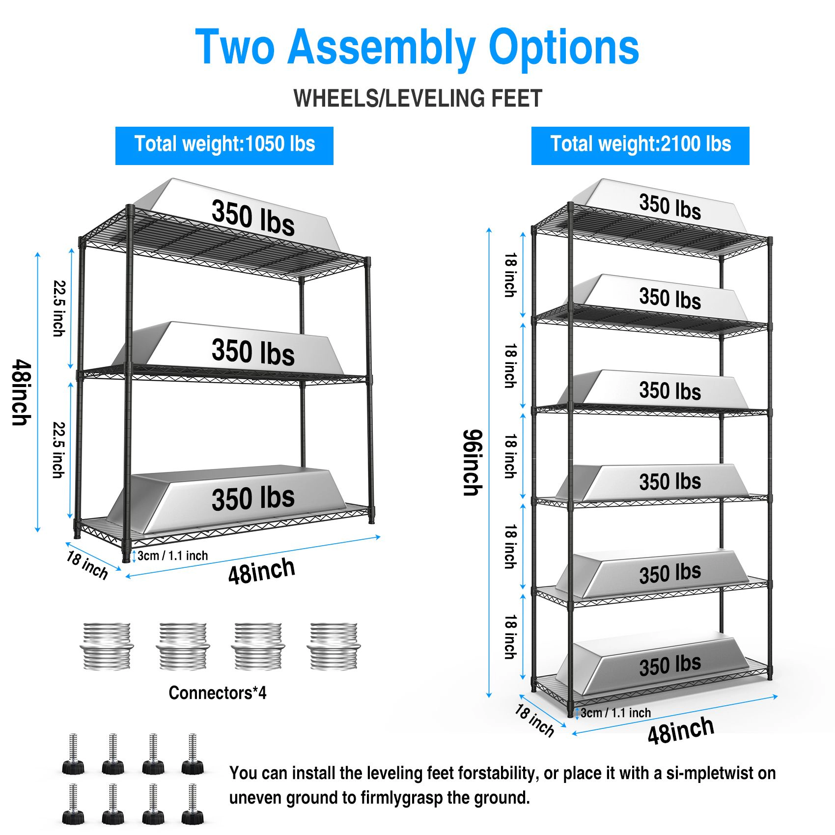 Flynama 2 Pack 3 Tier Wire Shelving Chrome Multi Purpose Organizer for Kitchen Easy Assembly