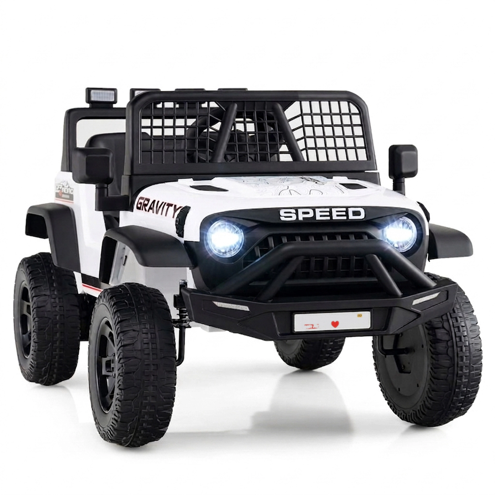SUGIFT 24V White Kids Ride-On Car with Parent Remote Control 6 Songs and LED Headlights 38-in W 66-lb Rider
