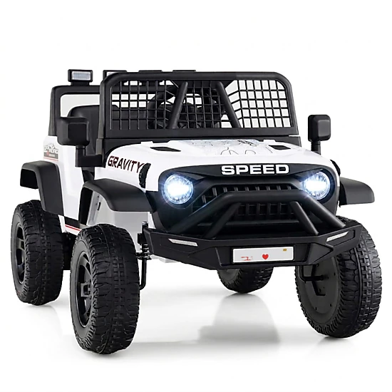 SUGIFT 24V White Kids Ride-On Car with Parent Remote Control 6 Songs and LED Headlights 38-in W 66-lb Rider