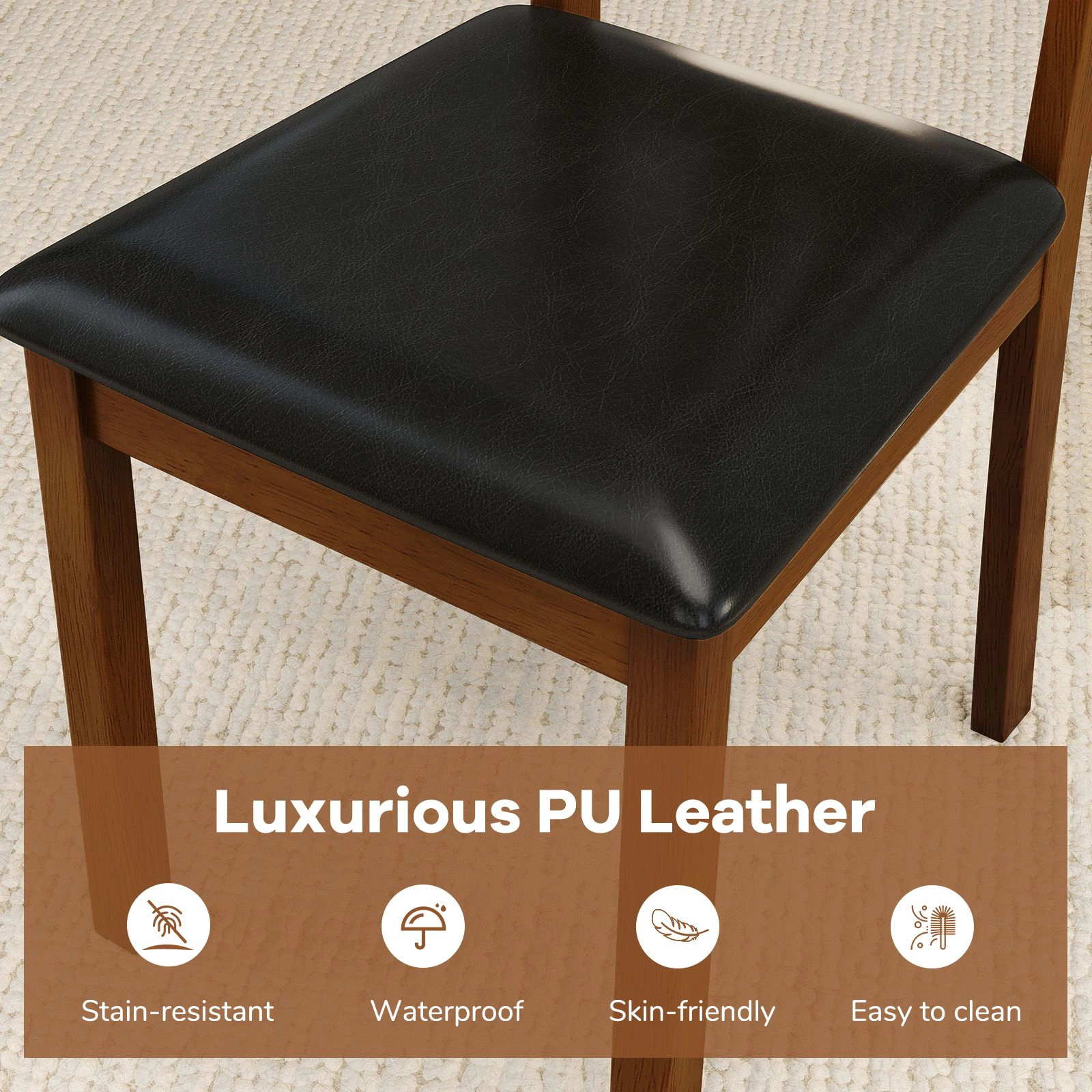 SlickBlue Rubber Wood Dining Chairs with Leather Seat Set of 2