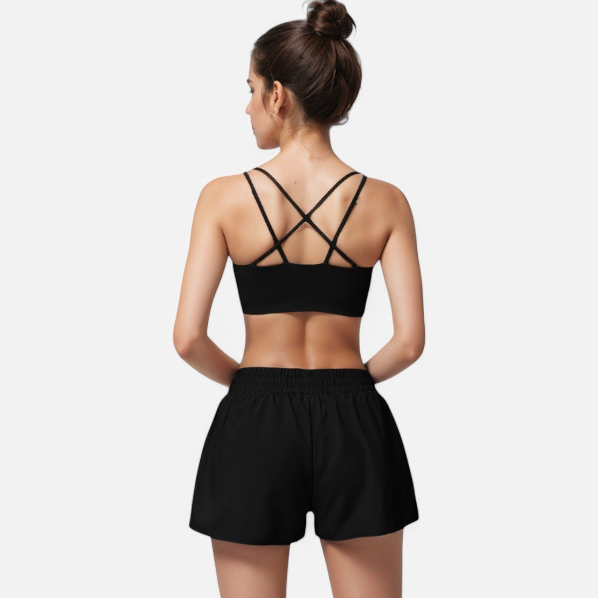 Anna-Kaci Women's High Waist Double Layered Running Shorts with Elastic Waistband and Curved Hem