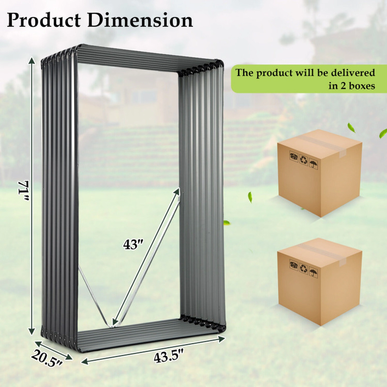 SUGIFT 71-in Galvanized Metal Raised Garden Bed and Firewood Rack 36-Cu Ft Capacity Dark Gray