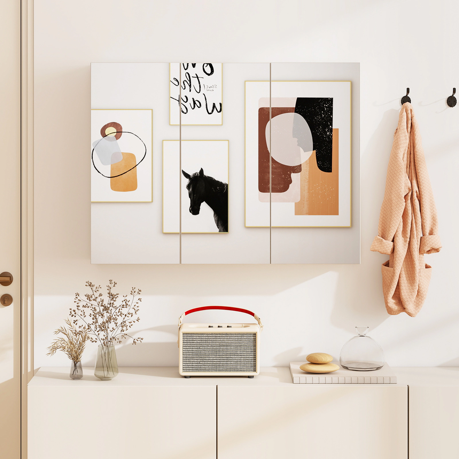 Slickblue Wall Mounted Bathroom Mirror Cabinet with 6 Storage Compartments White