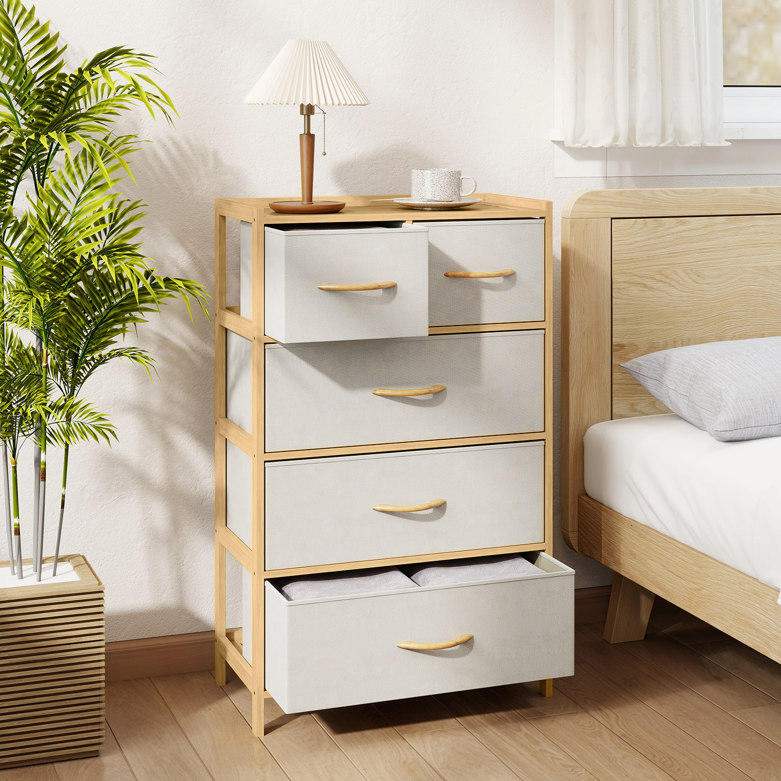 Glintex 5-Drawer Bamboo Dresser with Raised-Edge Top and Beech Handles, Natural