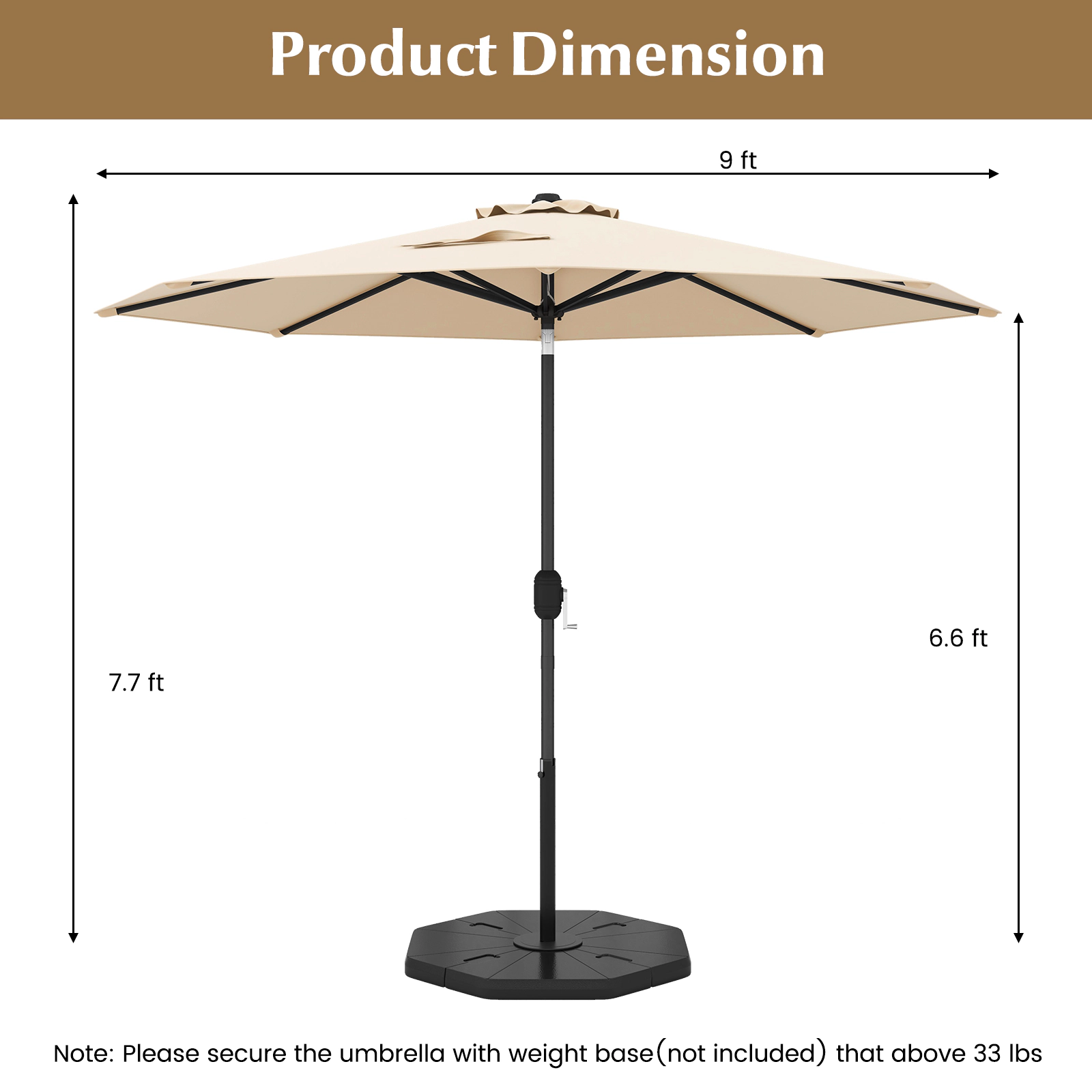 SUGIFT Push Button Tilt Crank Lift and 8 Ribs 9 FT Outdoor Market Patio Table Umbrella