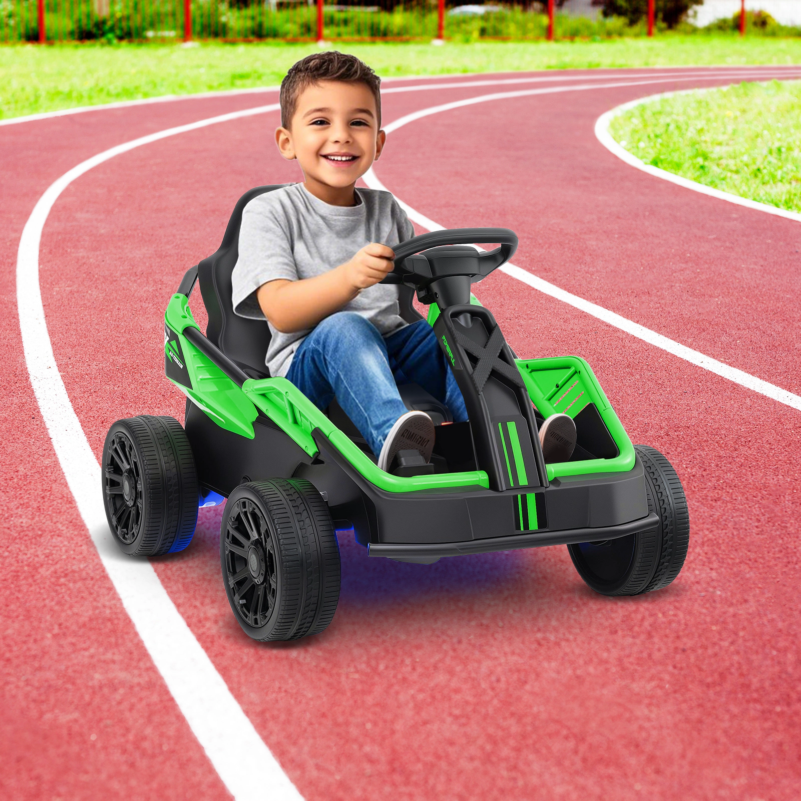 12V Kids Ride On UTV Parent Remote 3 Speeds Rear Shock Absorbers Underbody LED Lights Overload Protection Ages 3-8 Green