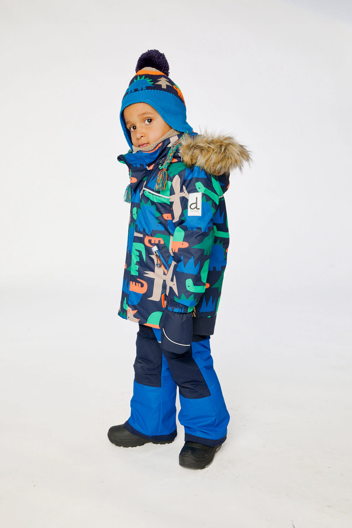 Deux par Boys Dinosaur Print Two Piece Discover Snowsuit with Hooded Jacket and Snow Pants