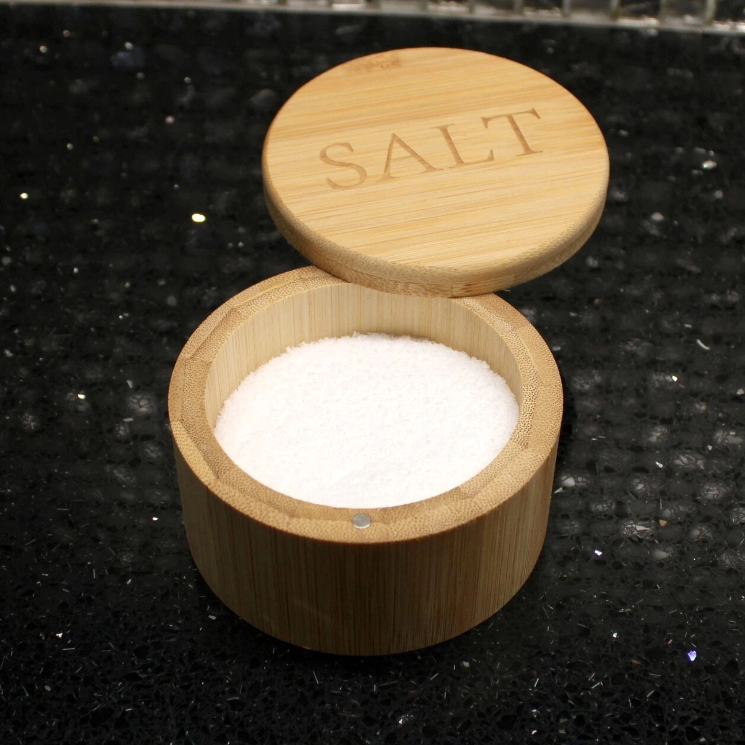 Home Collection Natural Bamboo Salt Cellar Box with Magnetic Swivel Lid