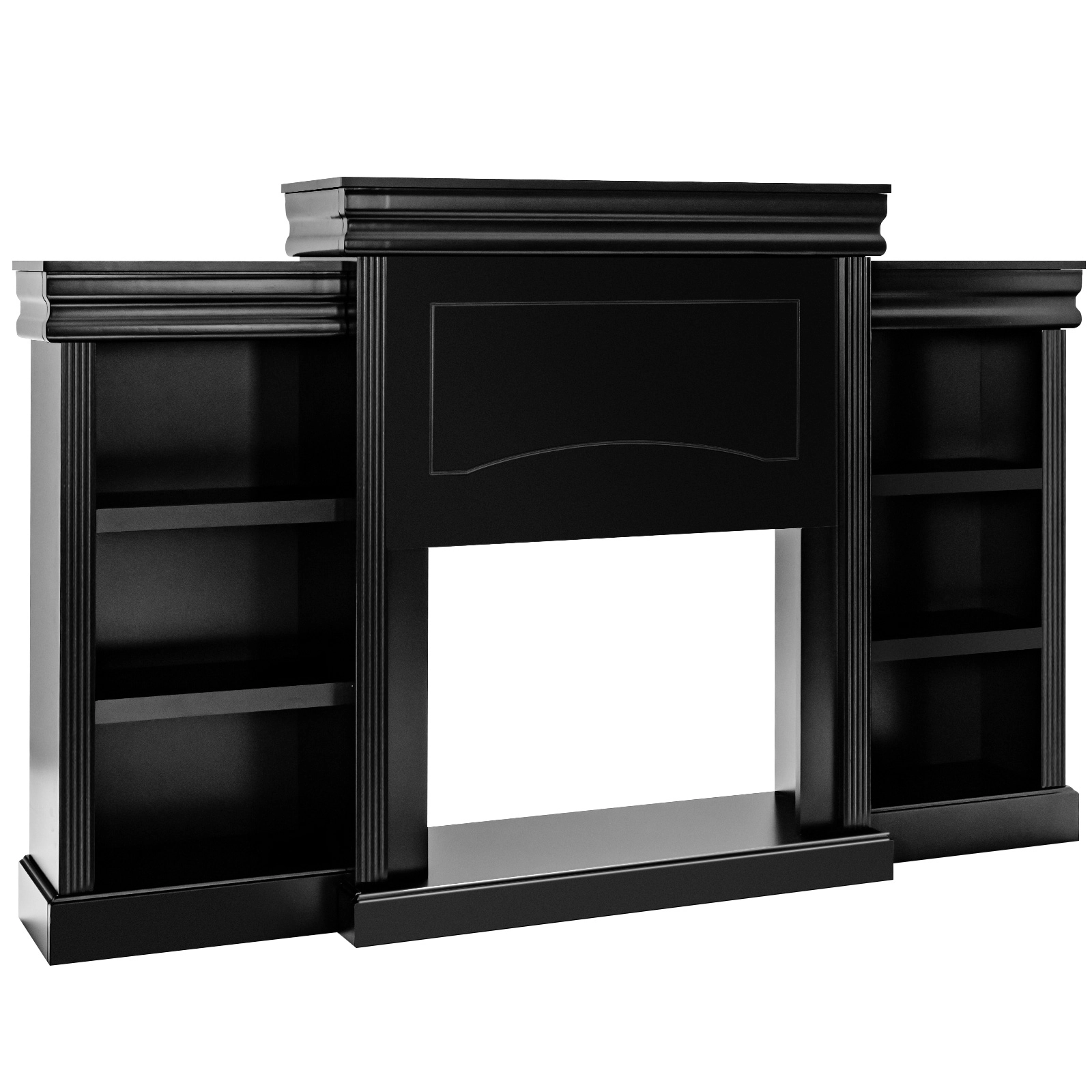 SUGIFT 70-in Modern Fireplace Media TV Stand with Bookcase 44-lb Tabletop Capacity Black