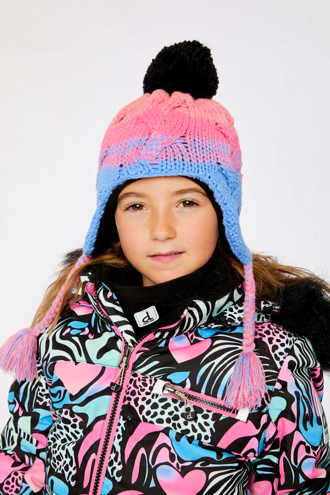 Deux par Girls Gradient Striped Winter Peruvian Knit Hat with Pompom
