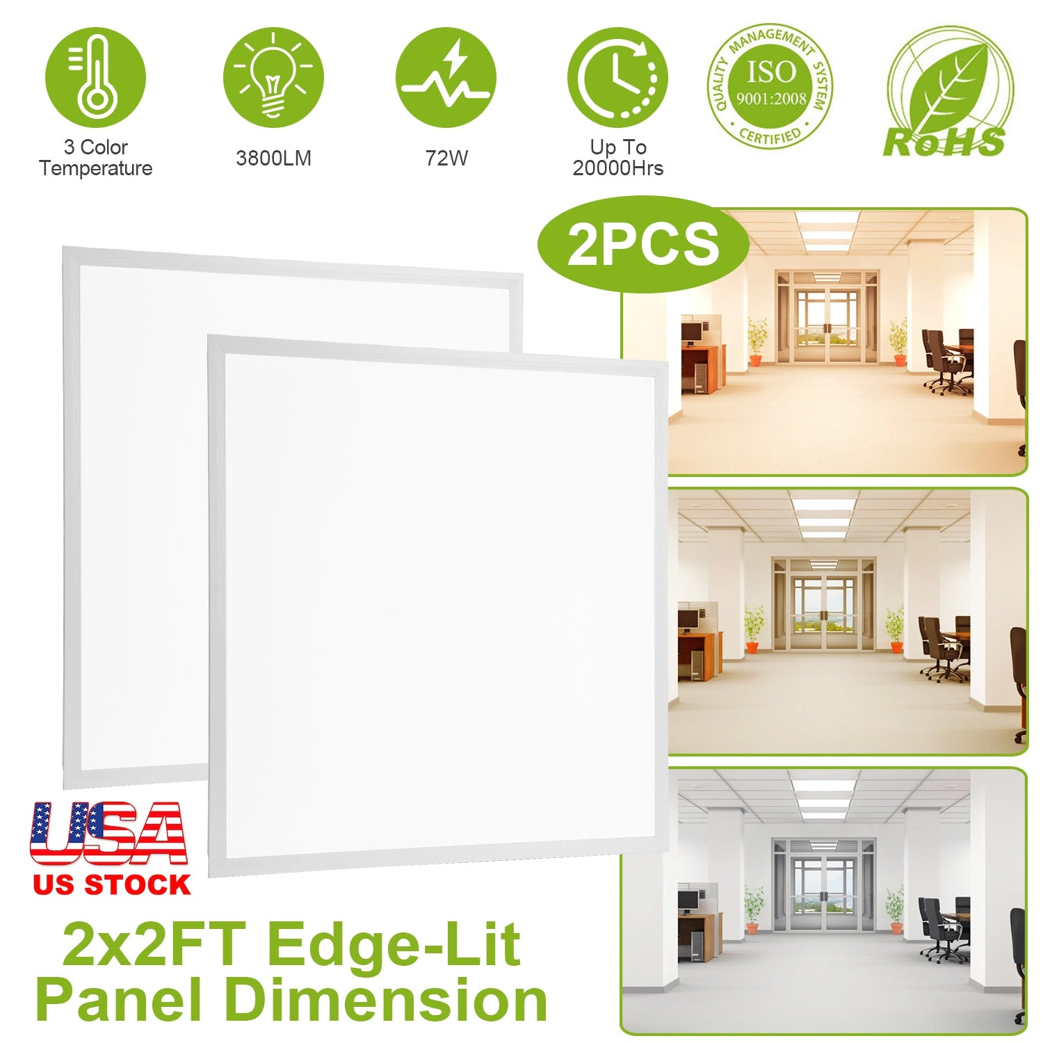 GBruno 2-Pack 72W LED Panel Light 2x2FT 3800LM