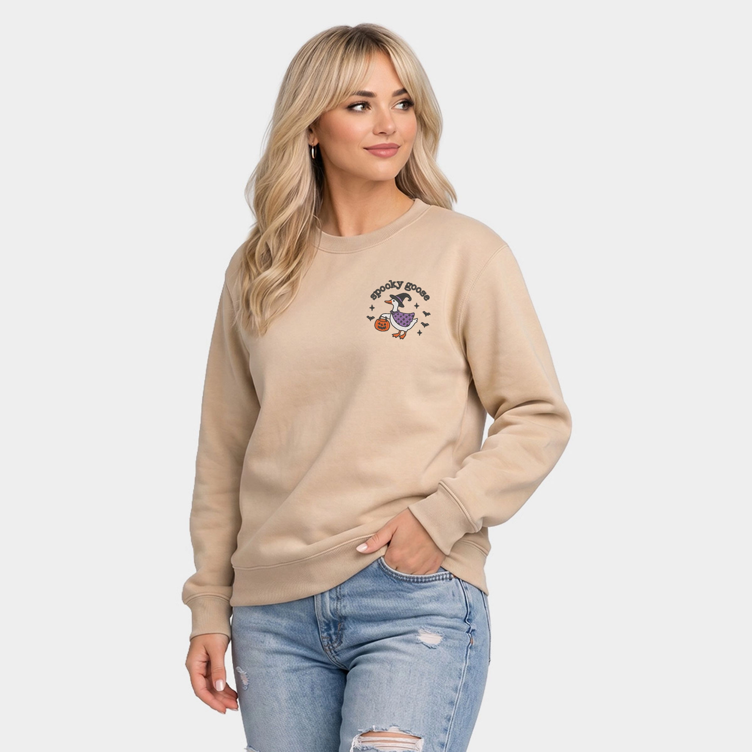 Simply Sage Market - Women's Graphic Sweatshirt Embroidered Spooky Goose