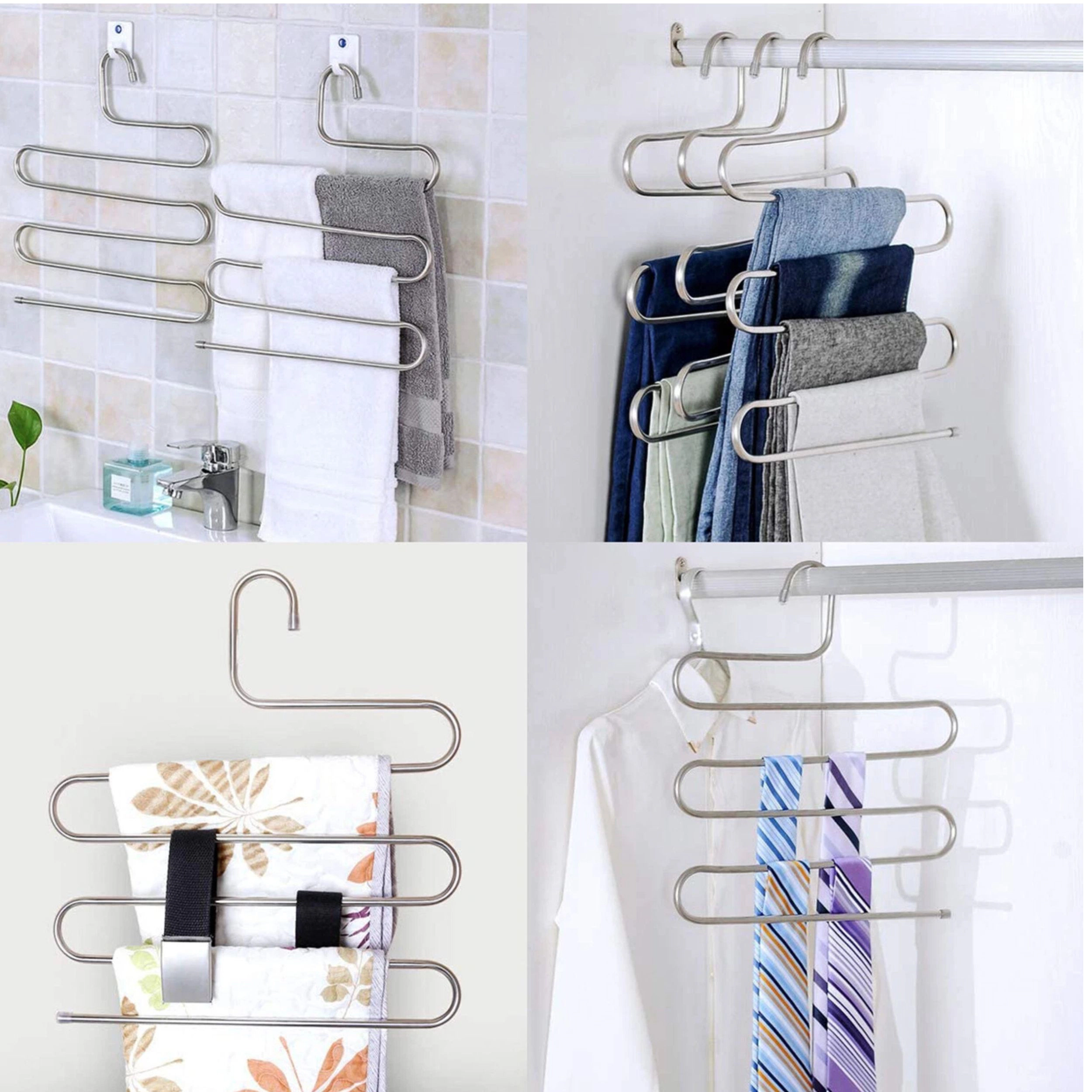 Home Collection 5 Layer S Shape Stainless Steel Trouser Hanger Space Saver