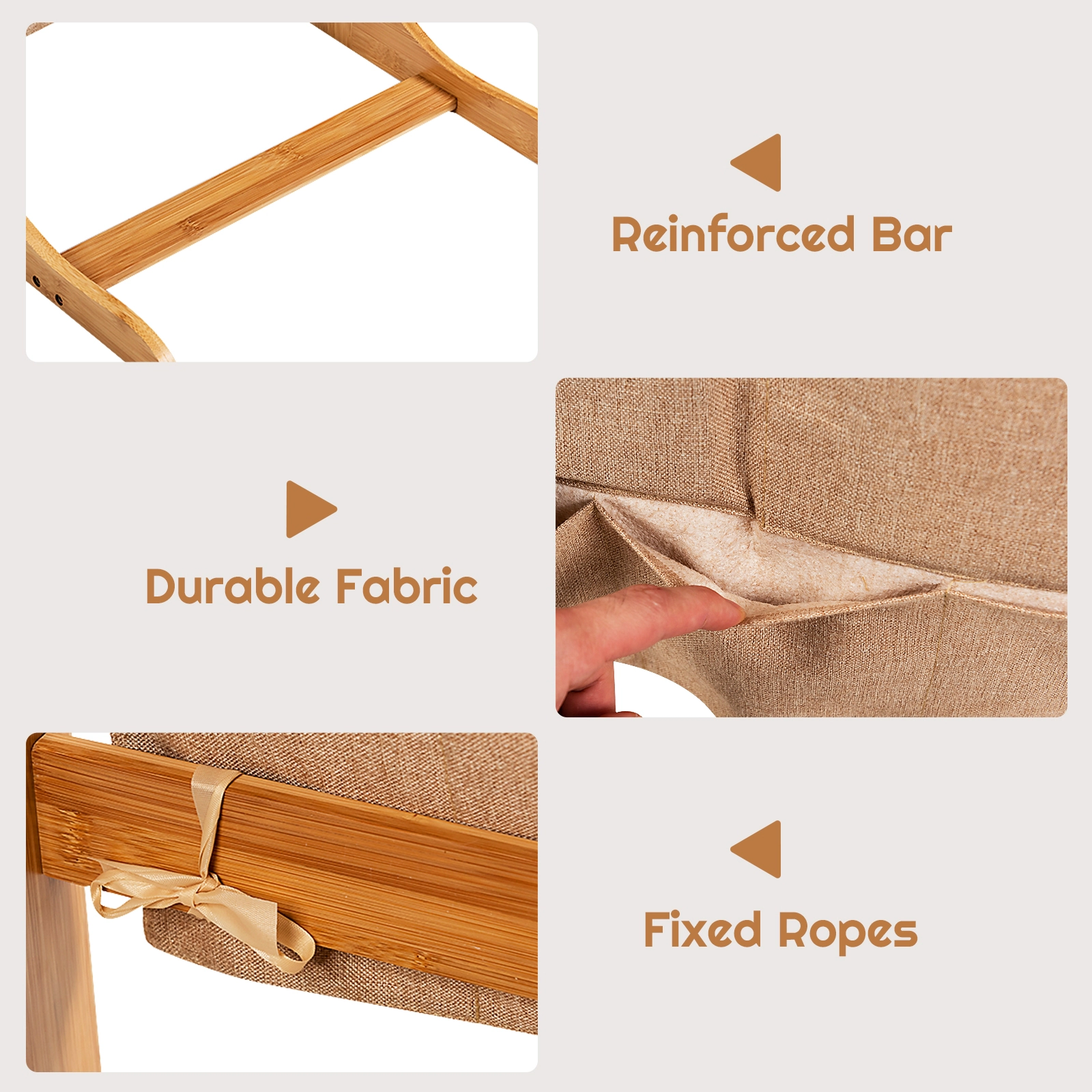 Glintex L-Shaped Bamboo Sofa Side Table with Hanging Storage Bag, Natural
