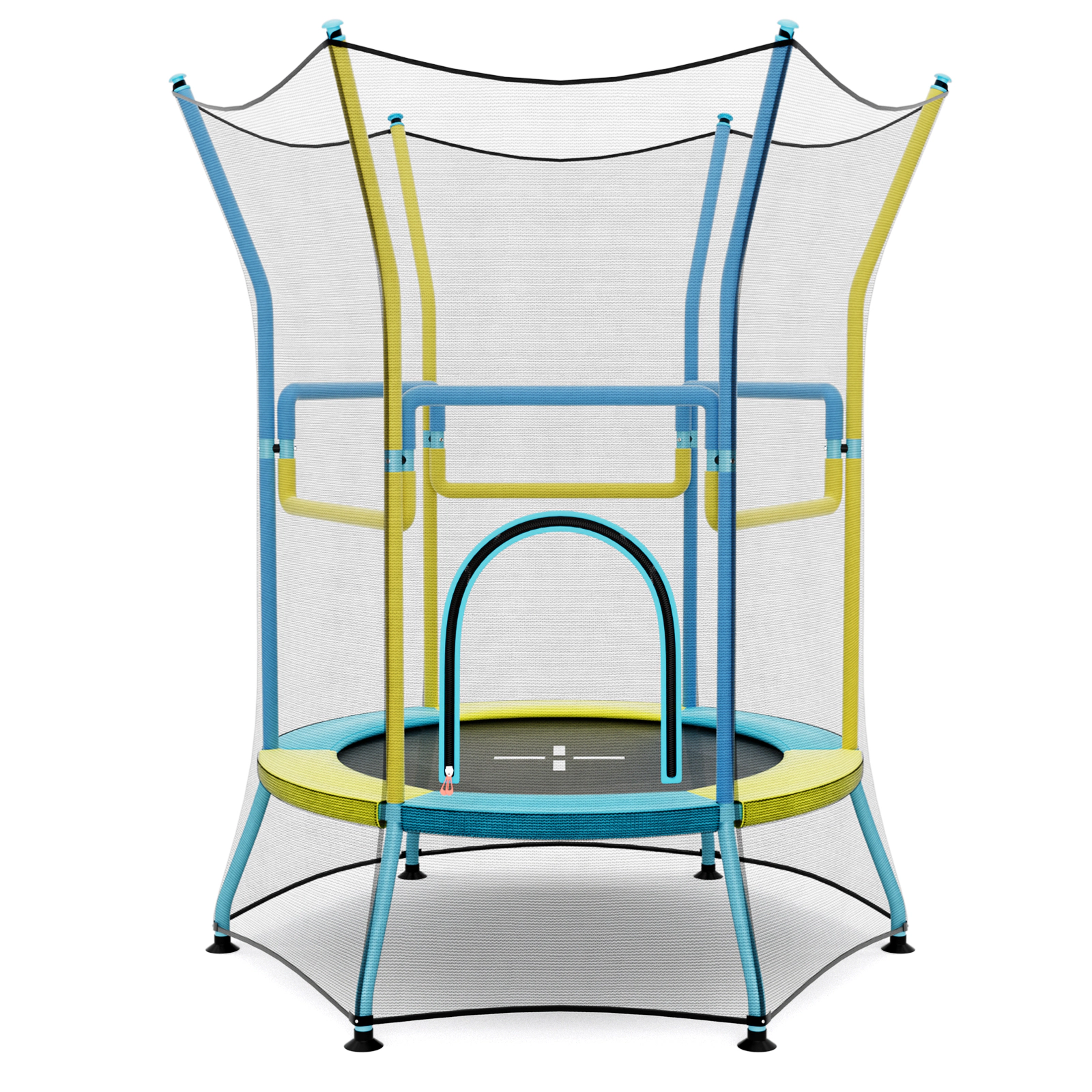 SUGIFT Mini Trampoline for Kids with Safety Enclosure Net, Foam Handles and Zipper Door 180-lb Capacity Ages 3-6 Yellow
