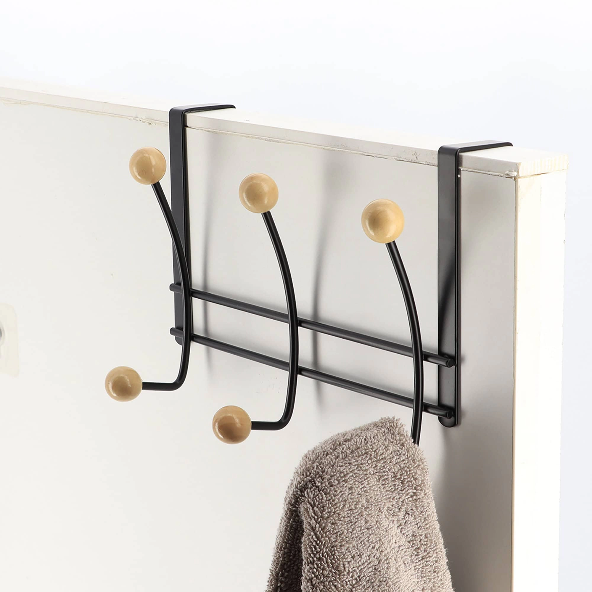Evideco French Home Goods Over-the-Door Double Hook Rack - Metal, 6 Ball-Tipped Ends