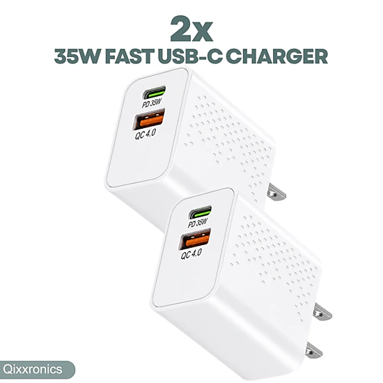Qixxronics Fast Charger 35W USB A USB C Charger for Samsung Galaxy S26 S25 S24 S23, A17 A35 A55 A54, Z Flip, Z Flop (2PCS)