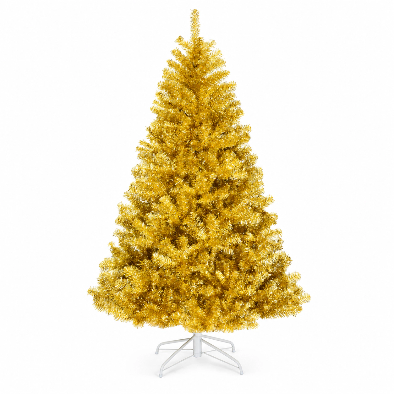 SUGIFT 6-ft Champagne Gold Tinsel Christmas Tree Hinged Artificial Tree with Foldable Metal Stand