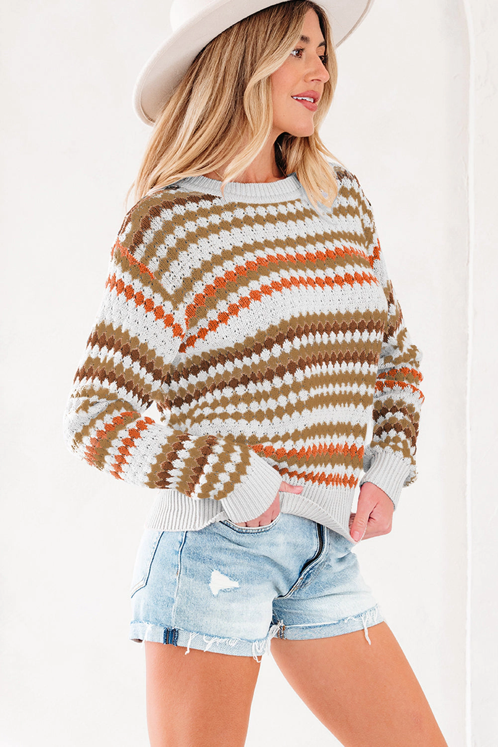 Threaded Pear Women's Jimena Patterned Drop Shoulder Sweater