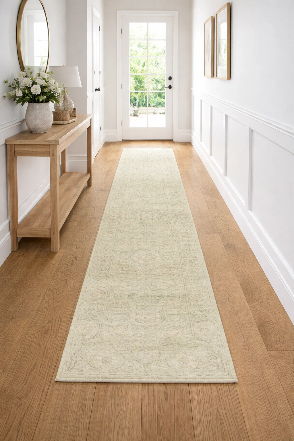 Magic Rugs Muted Green Floral 2'7X11'9 Transitional Oriental Runner Rug