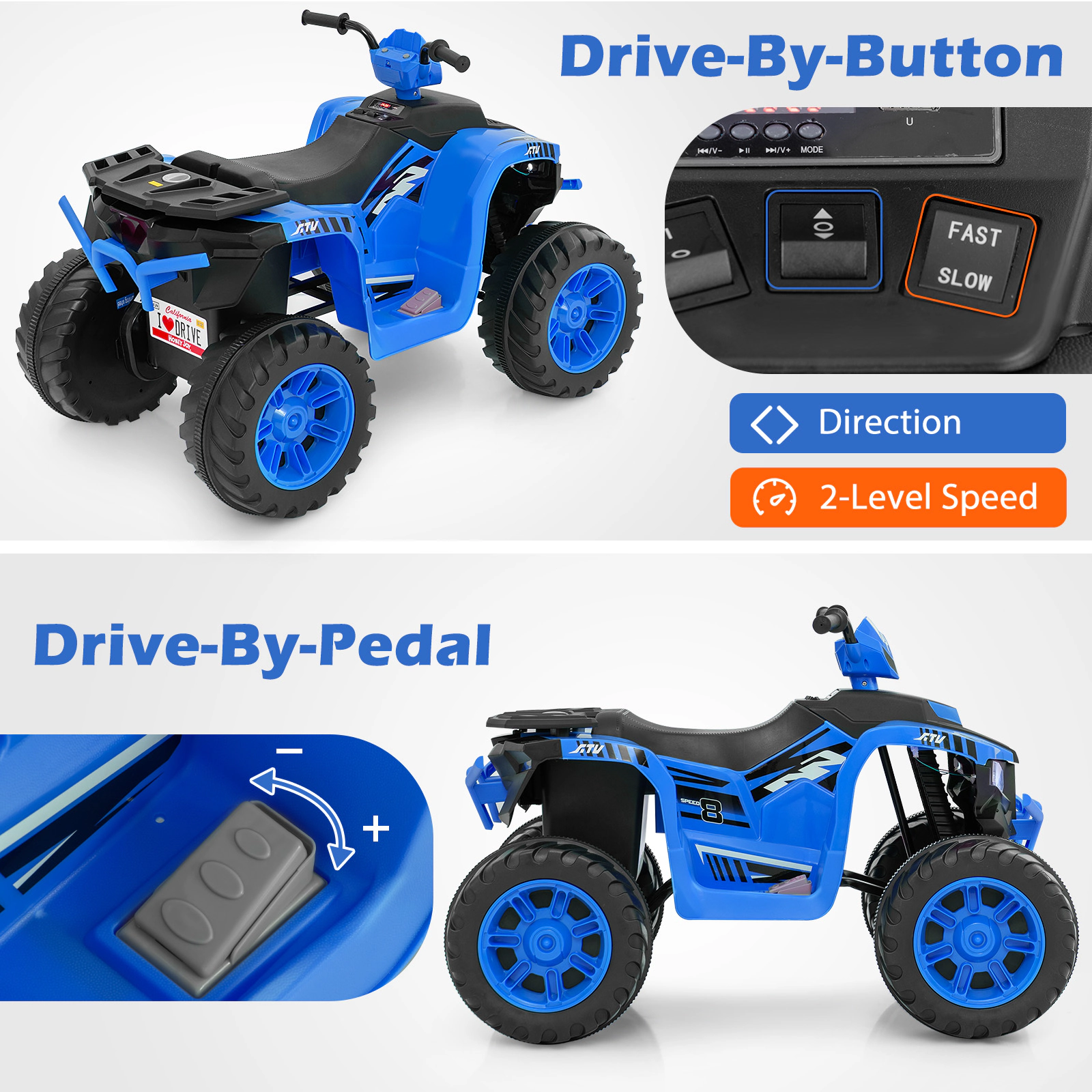 SUGIFT 24V 77-lb Capacity Kids Ride-On Electric ATV with 2-Speed Control LED Display and Treaded Tires