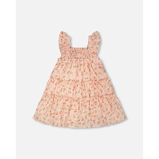 Deux par Deux Girls Multi-Tiered Dress with Smocking Printed Flowers