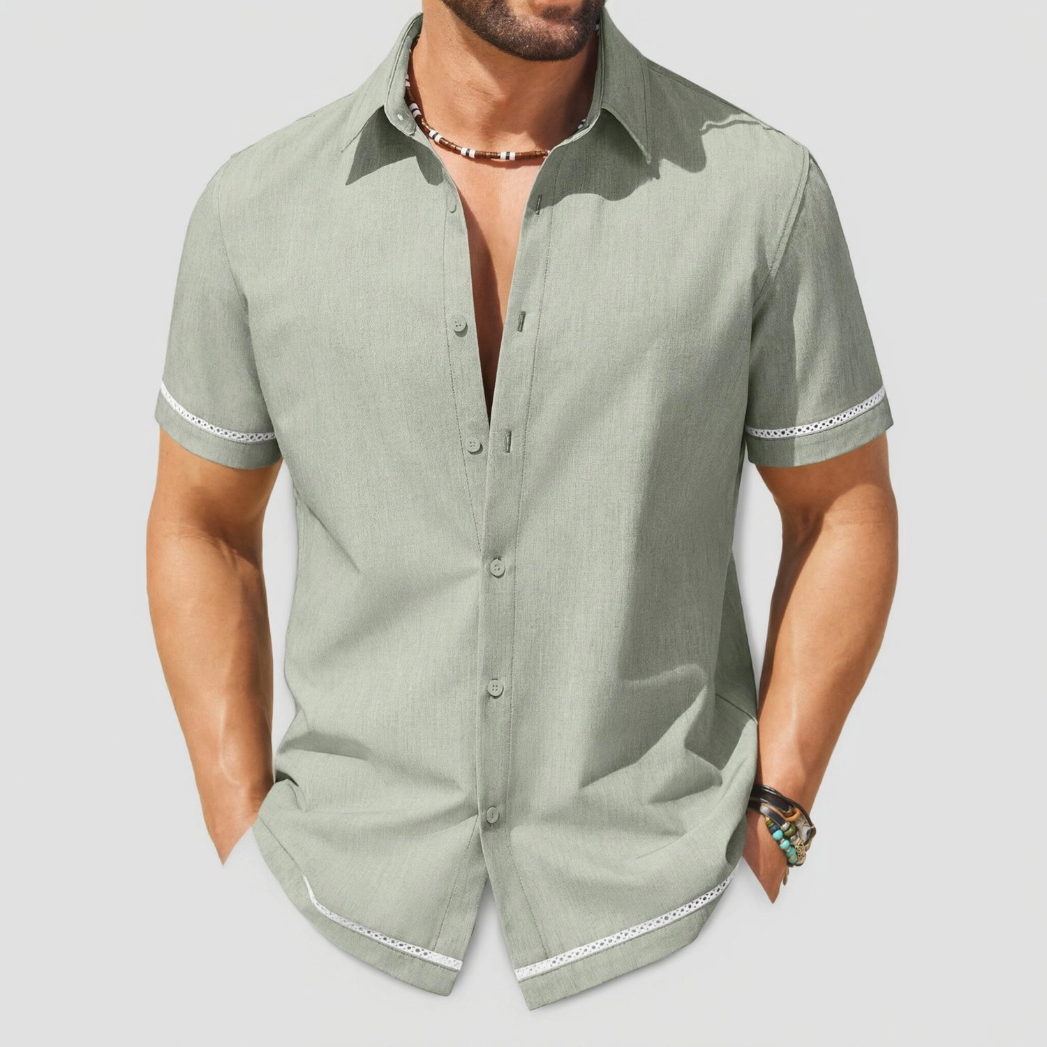 COOFANDY Mens Short Sleeve Button Down Shirts  Lapel Collar Eyelet Trim Tops