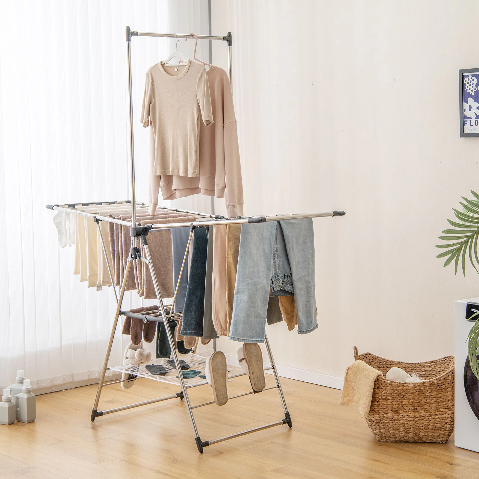 SlickBlue Folding Clothes Drying Rack, Adjustable Wings, 3-Tier
