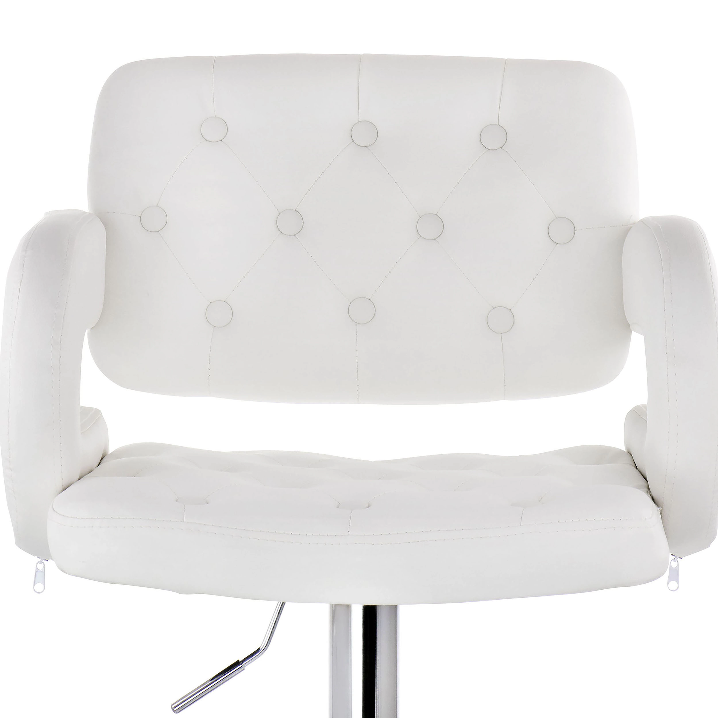 Elama Faux Leather Tufted Bar Stool in White with Chrome Base and Adjustable Height