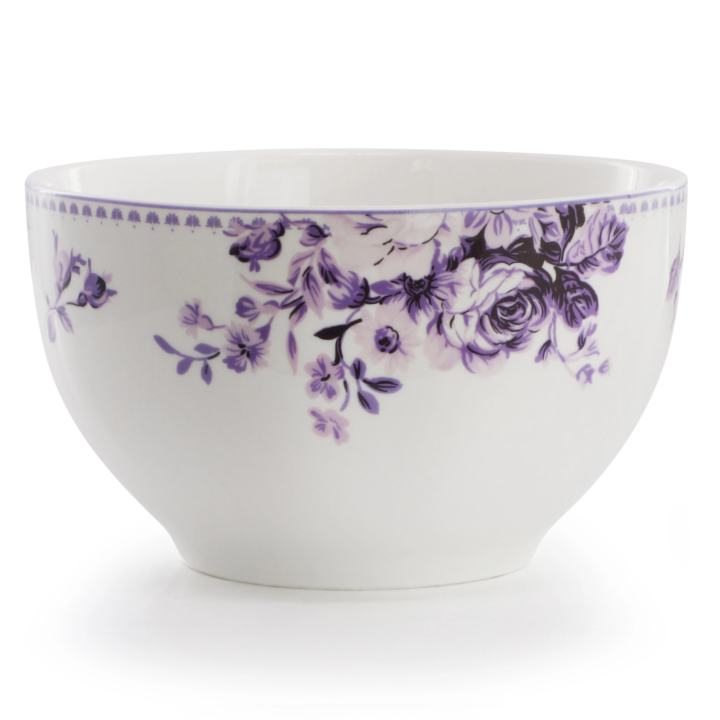 Elama Traditional Purple Rose 24 Piece Porcelain Double Bowl Dinnerware Set