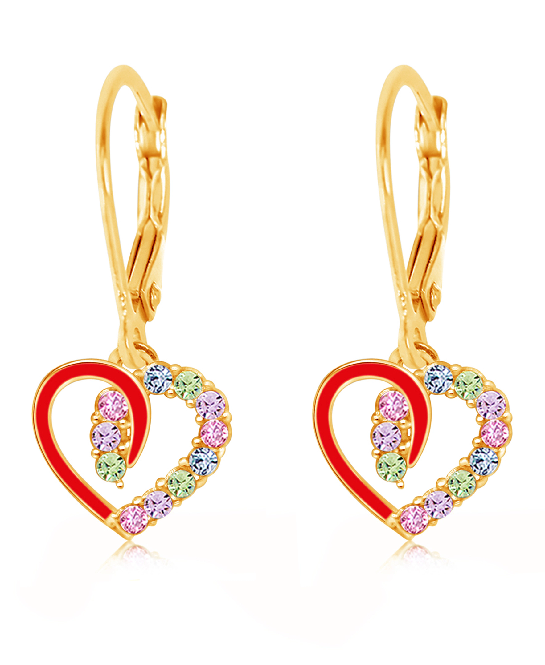 CHANTEUR Kids Yellow Gold Plated Heart Leverback Earrings - Sterling Silver Hypoallergenic