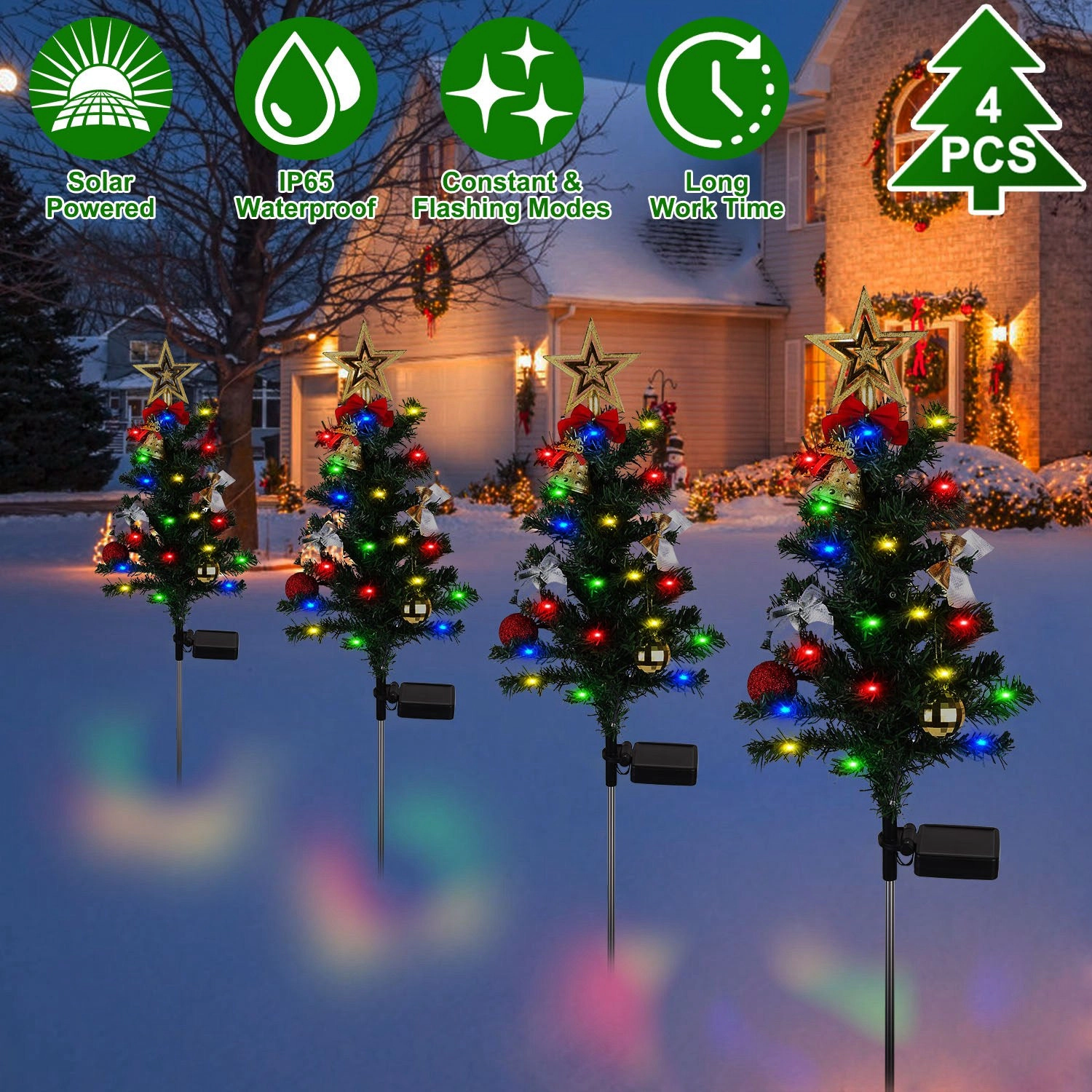 GBruno Solar LED Christmas Tree Pathway Lights 4-Pack