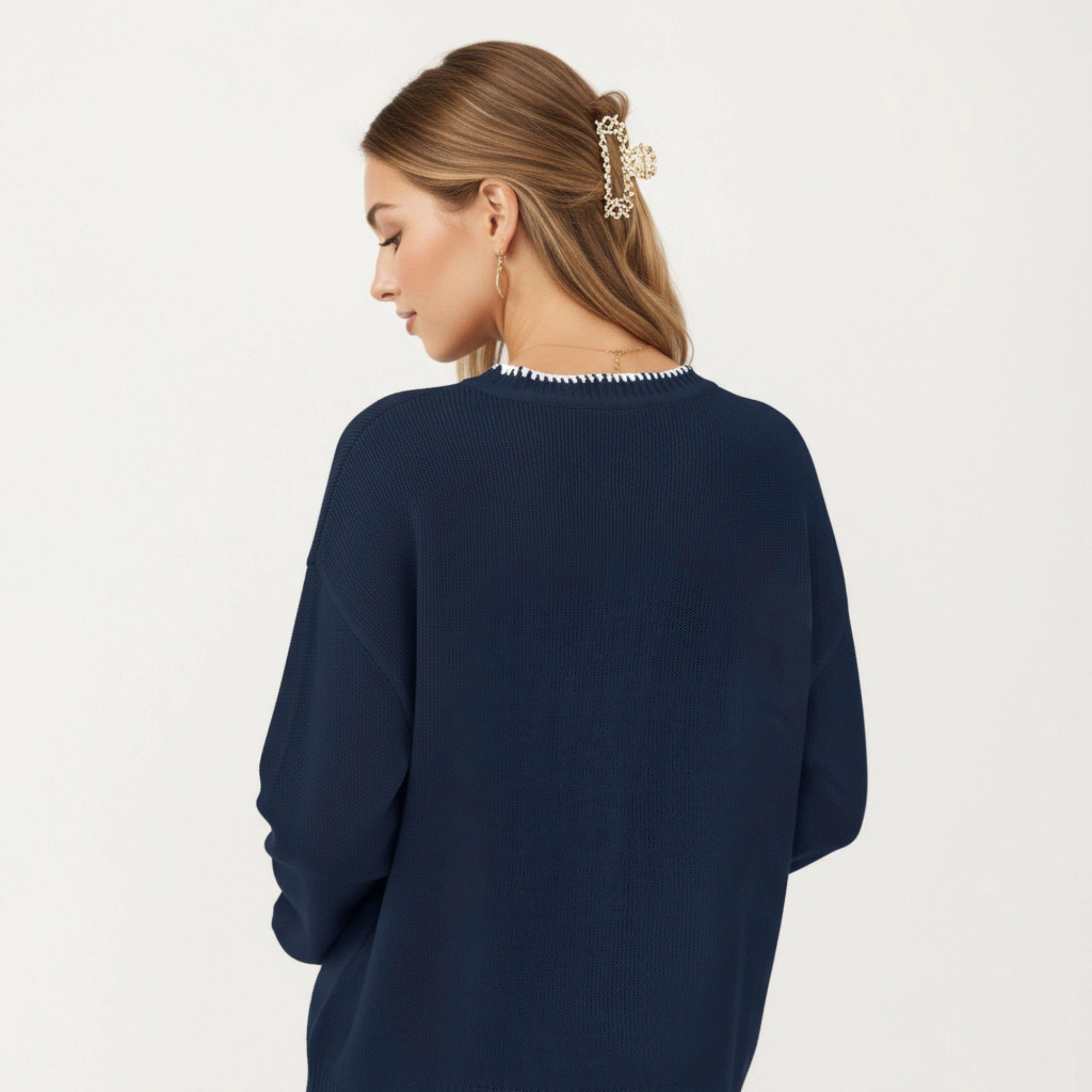 Anna-Kaci Women's Crew Neck Knit Sweater with Large Bow Graphic Design