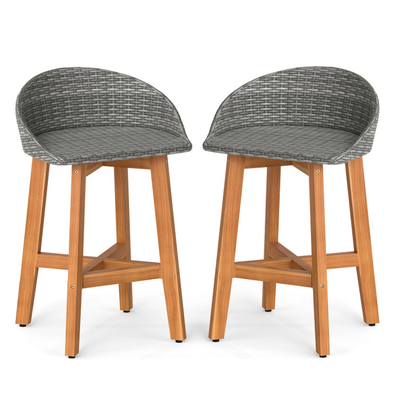SUGIFT Acacia Wood Legs and Footrest 400-lb Set of 2 Outdoor Faux Rattan Bar Stools