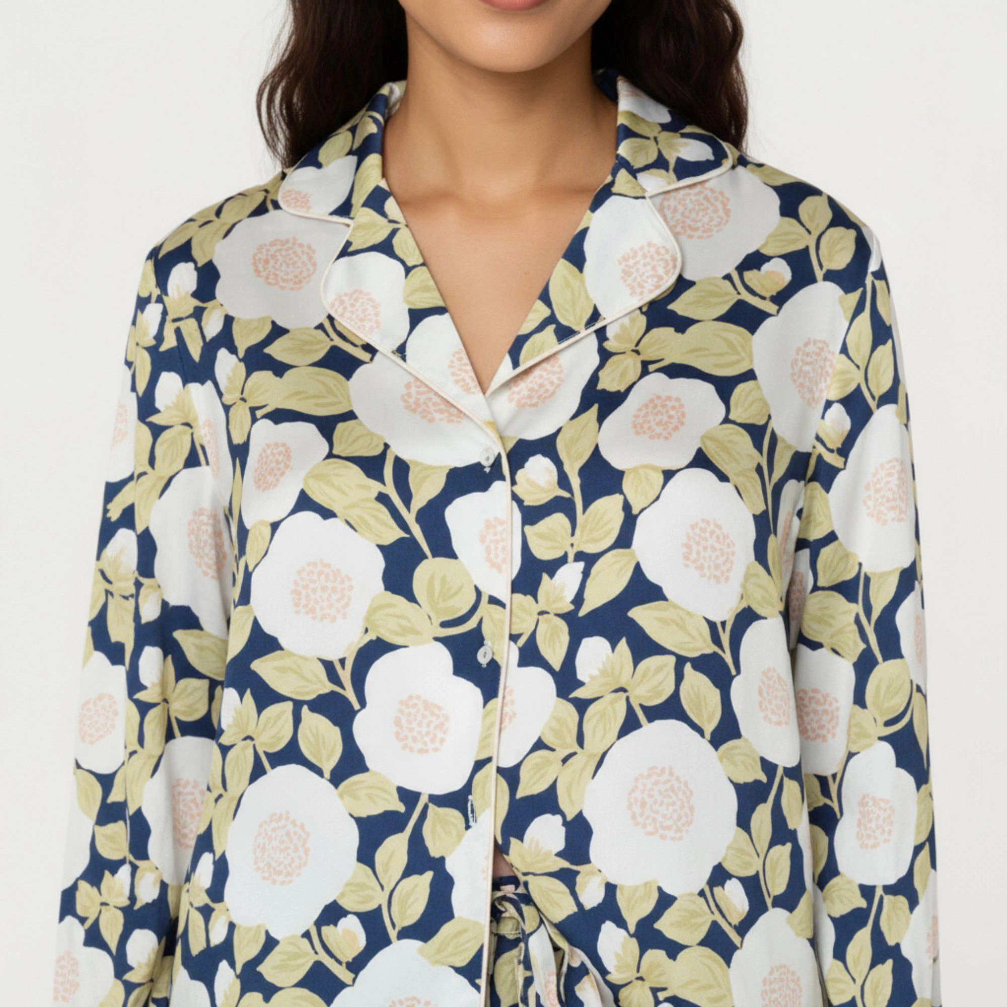Anna-Kaci Women's 2-Piece Long Sleeve Button Front Pajama Set Floral Print and Soft Silky Fabric for Relaxed Comfort